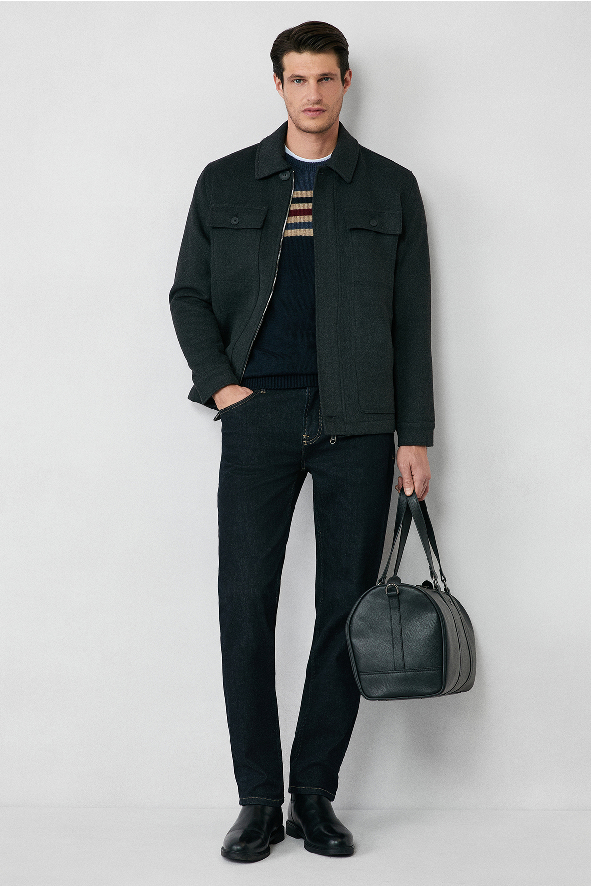 Kiğılı  Bisiklet Yaka Slim Fit Dar Kesim Dikişsiz Desenli Triko Kazak - Görsel 5