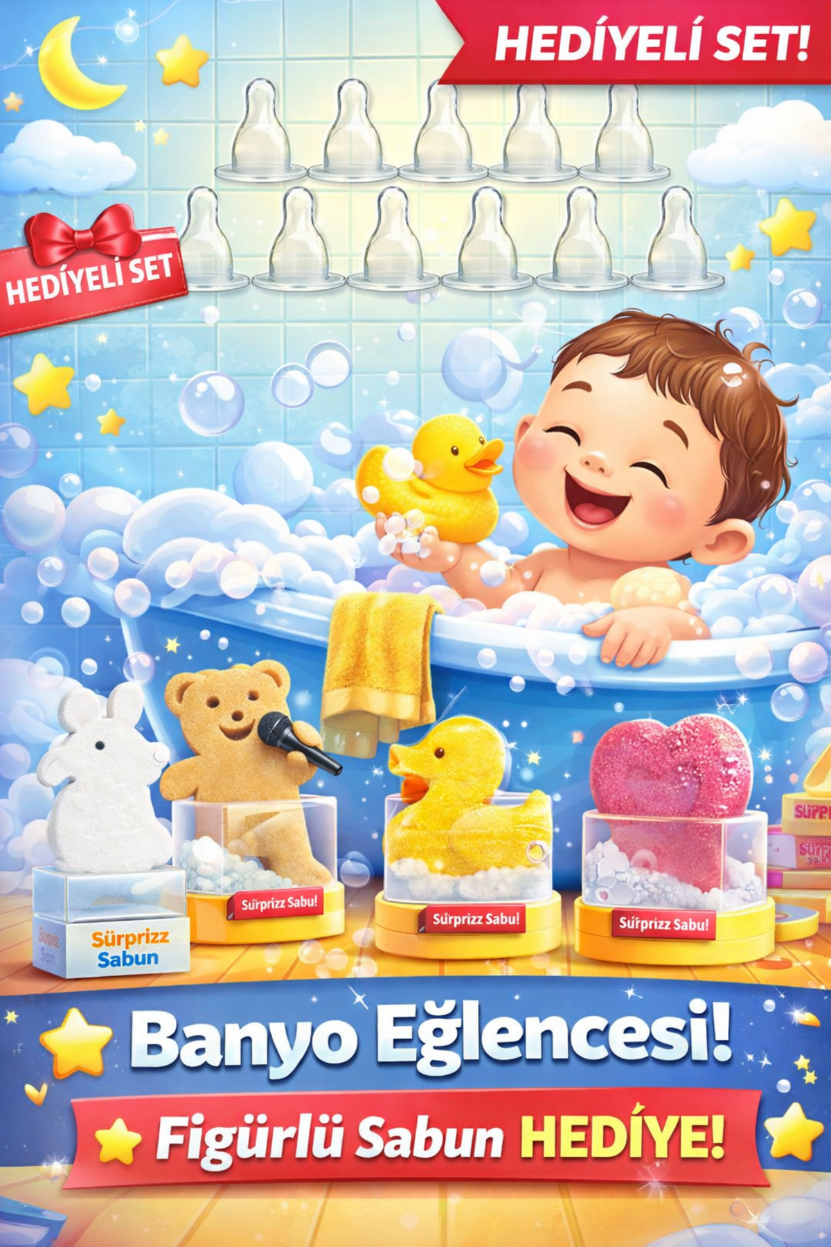DERMASTUDİO Eda Silikon Biberon Basligi 12 Adet + Figürlü Sabun Hediye 120 Gr fotoğrafı 2 (önizleme)