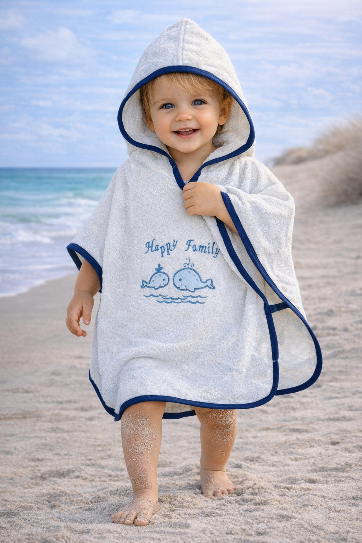 100% Cotton & Cap Pareo Baby Bathrobe - Soft & Water Absorbent Baby Towel - Fish Embroidery