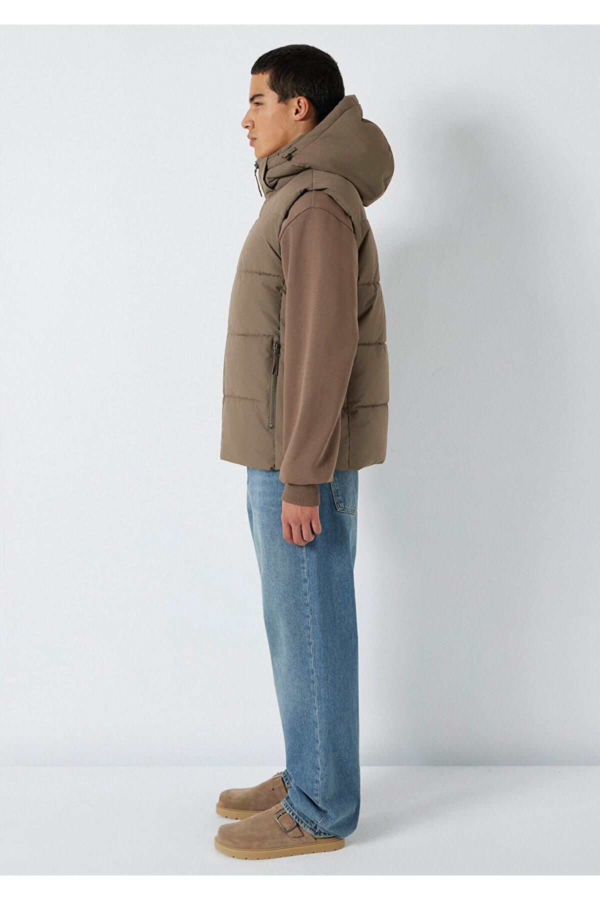 Mavi  Kapüşonlu Kahverengi Şişme Yelek Regular Fit / Normal Kesim 0110744-70376 - Görsel 4