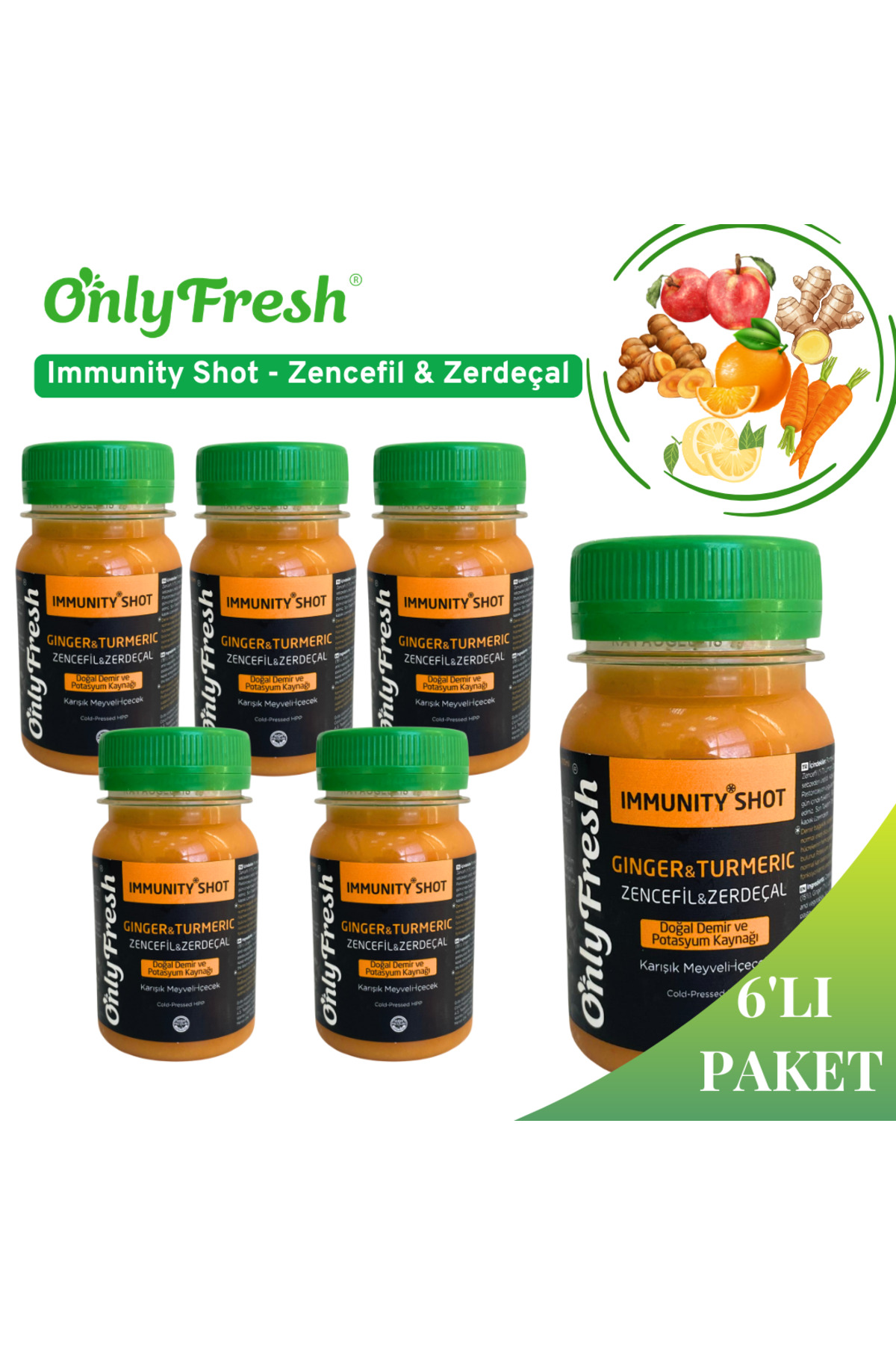 ブレッシュ 7こ ONLY FRESH 100% Cold-Pressed Zencefil & Zerdeçal Shot 6'lı Paket