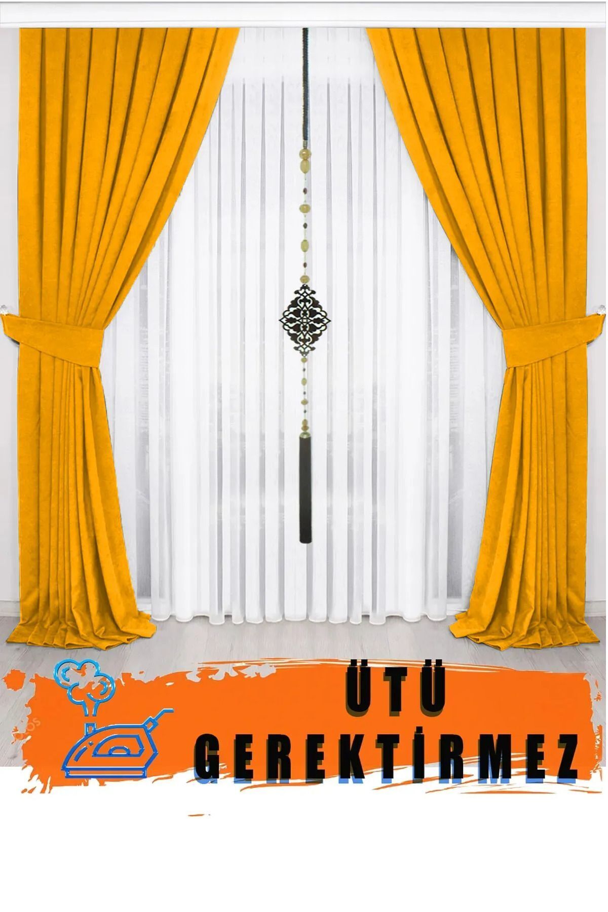 Mustard Pleated Velvety Background Curtain High Quality Single Wing