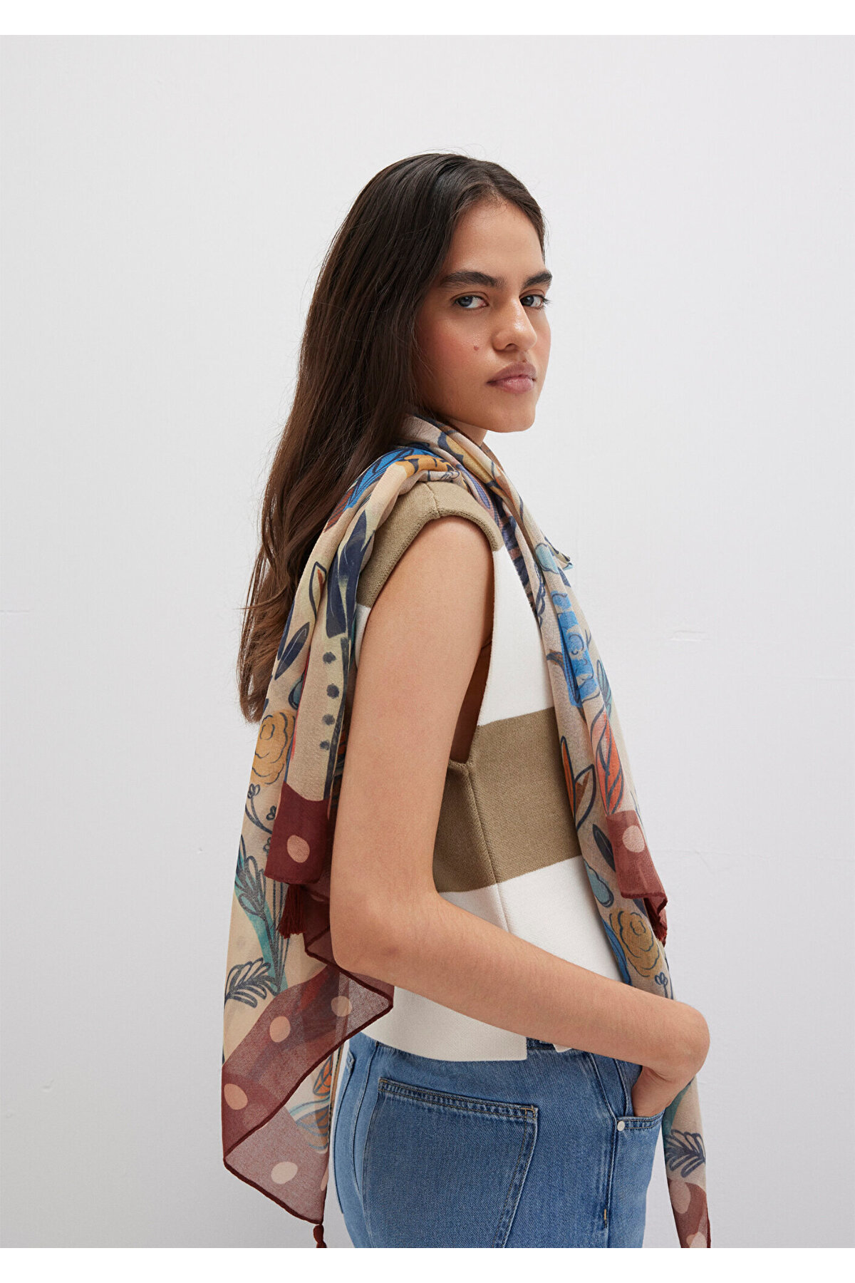 Mavi  Baskılı Şal 1913478-30757 - Görsel 2