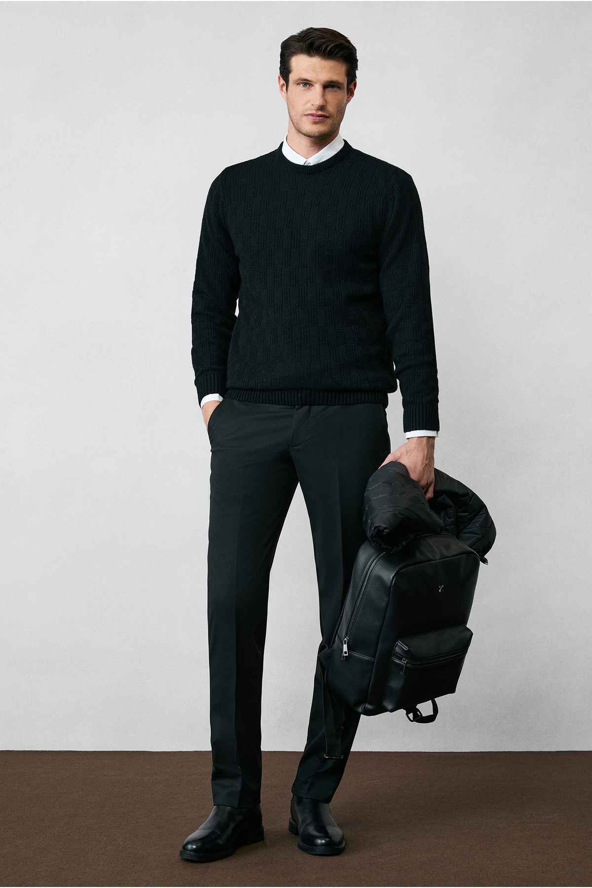 Kiğılı  Bisiklet Yaka Regular Fit Yünlü Desenli Triko Kazak - Görsel 5