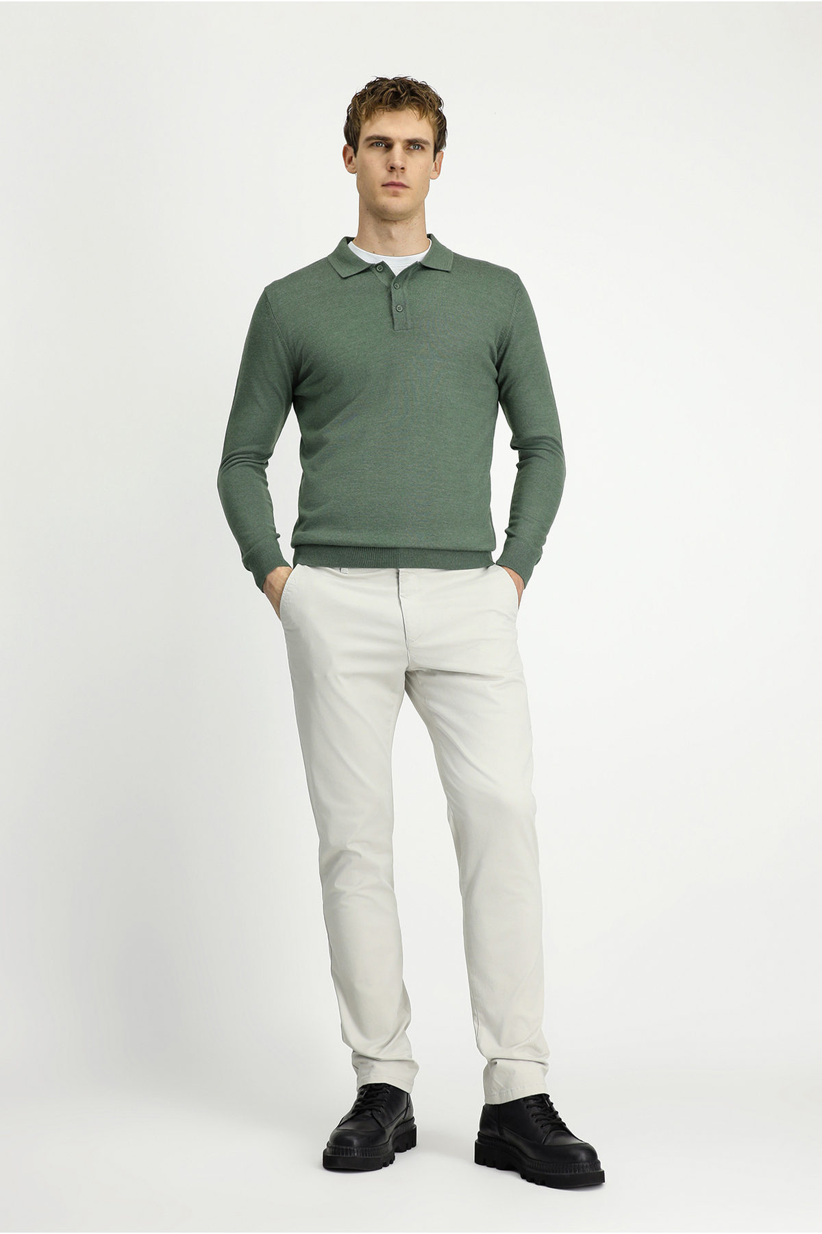 Kiğılı  Polo Yaka Düğmeli Regular Fit Sıcak Tutan Yünlü Triko Kazak - Görsel 4