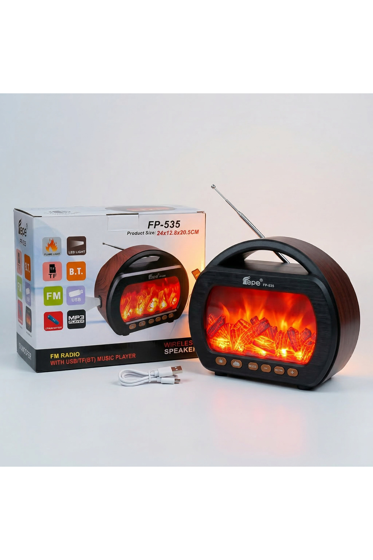 FP-535 Vintage Radio with Fireplace View - Flashlight Model