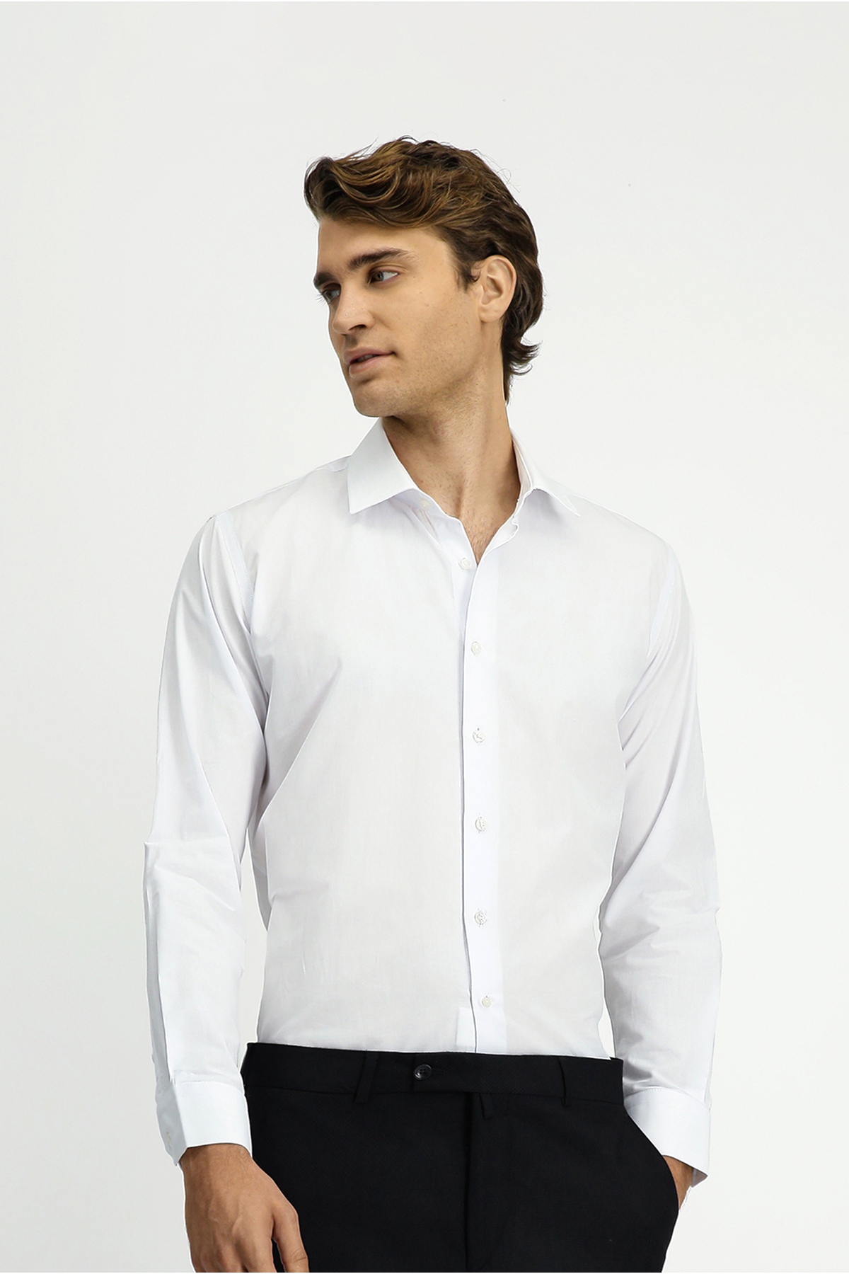 Kiğılı  Uzun Kol Slim Fit Dar Kesim Klasik Pamuk Gömlek - Görsel 4