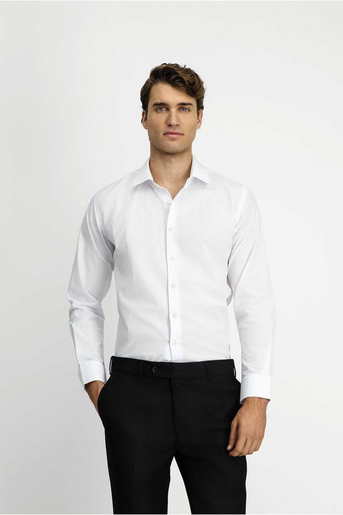 Kiğılı  Uzun Kol Slim Fit Dar Kesim Klasik Pamuk Gömlek