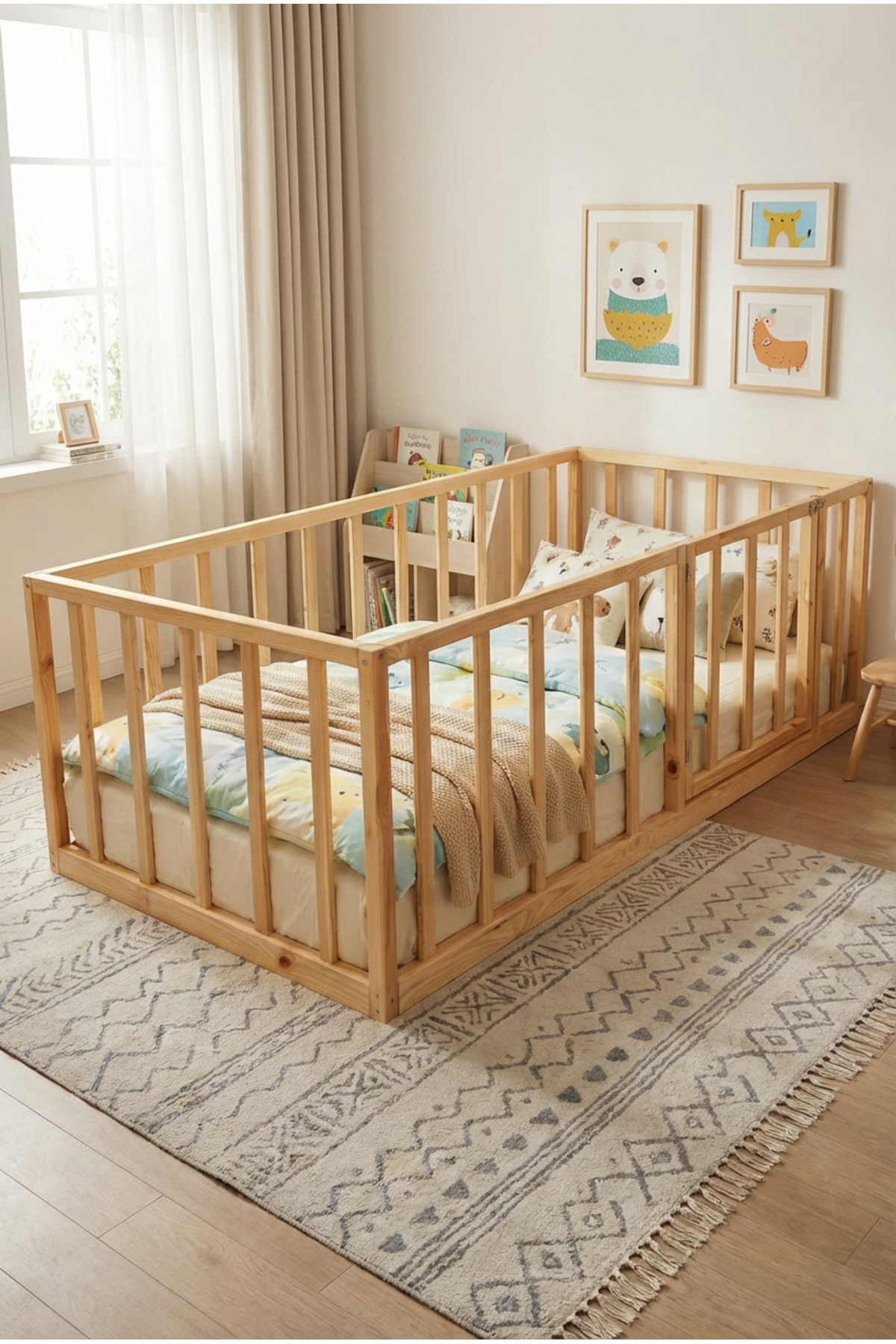 Loolpi Home Cosmo 80 cm Bariyerli Montessori Bebek ve Çocuk Karyolası Unisex Kapılı Ahşap Park Yatak fotoğrafı 3 (önizleme)