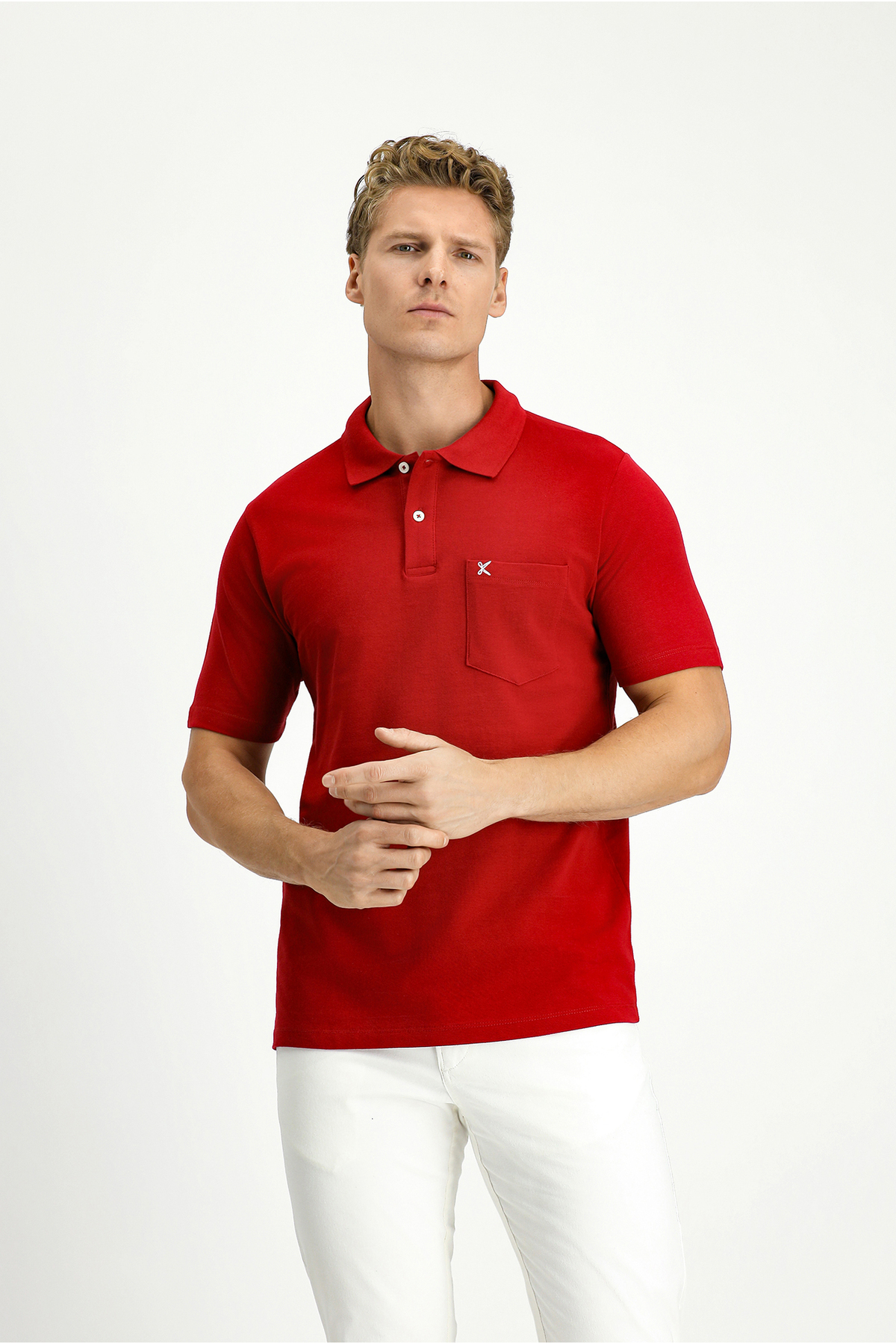Polo Neck Regular Fit Embroidered 100% Cotton T-Shirt with Pockets