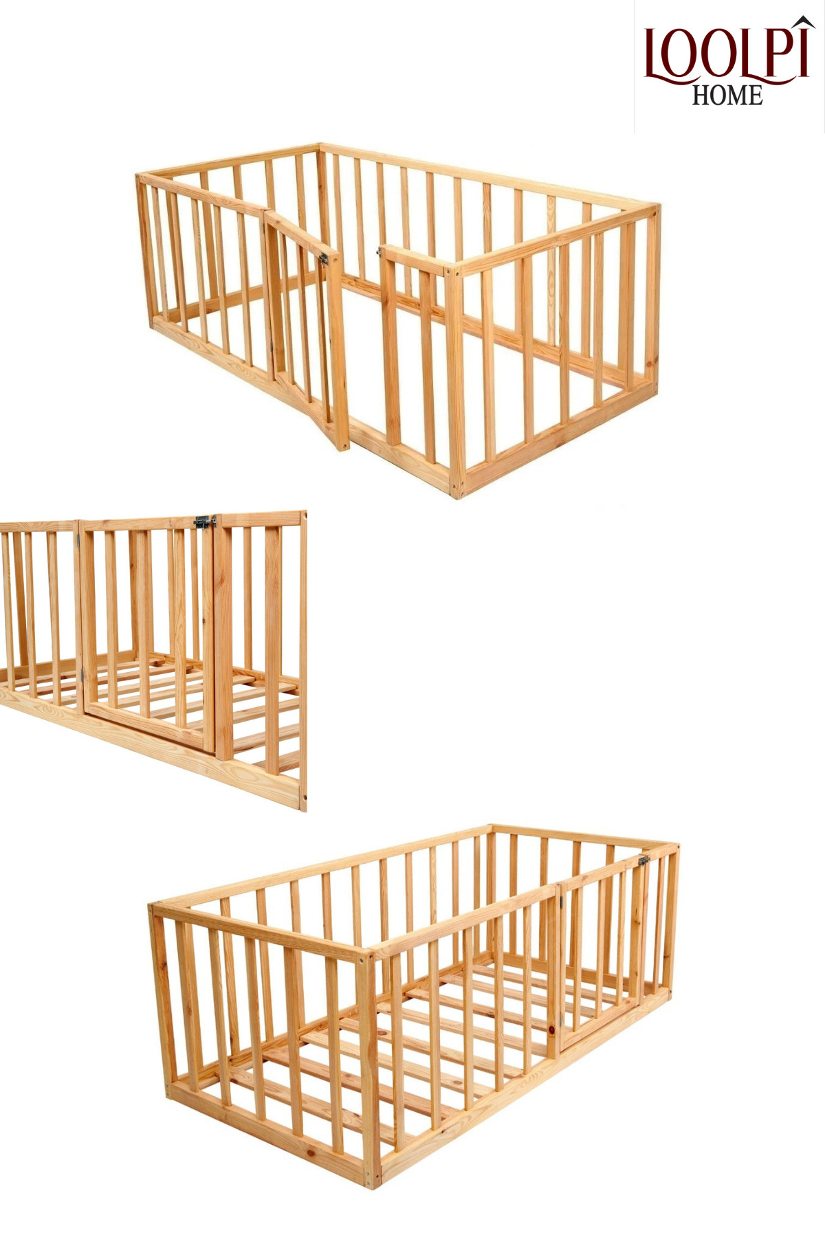 Loolpi Home Cosmo 80 cm Bariyerli Montessori Bebek ve Çocuk Karyolası Unisex Kapılı Ahşap Park Yatak fotoğrafı 6 (önizleme)