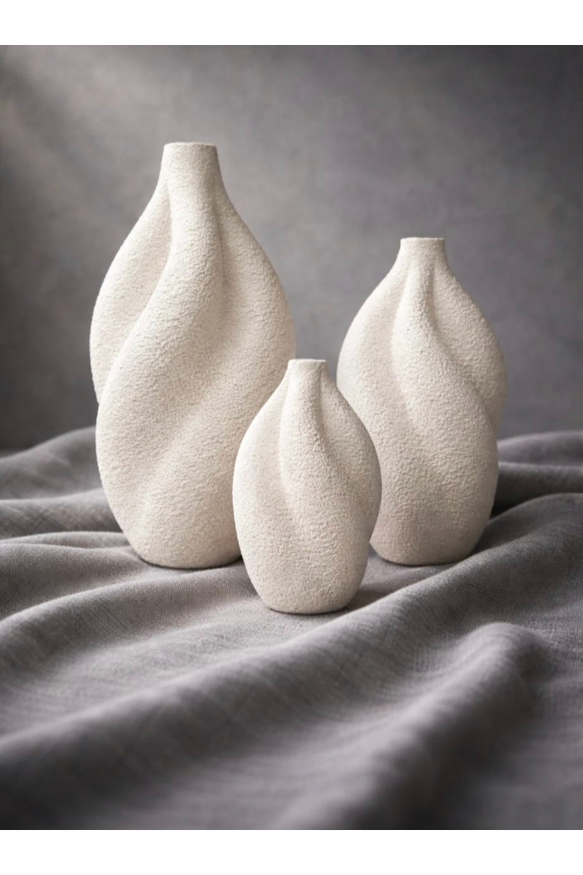 3-Piece Modern Textured Ceramic Visible Vase Set 19-15-10 cm | Minimal Home Decoration Flowerbed