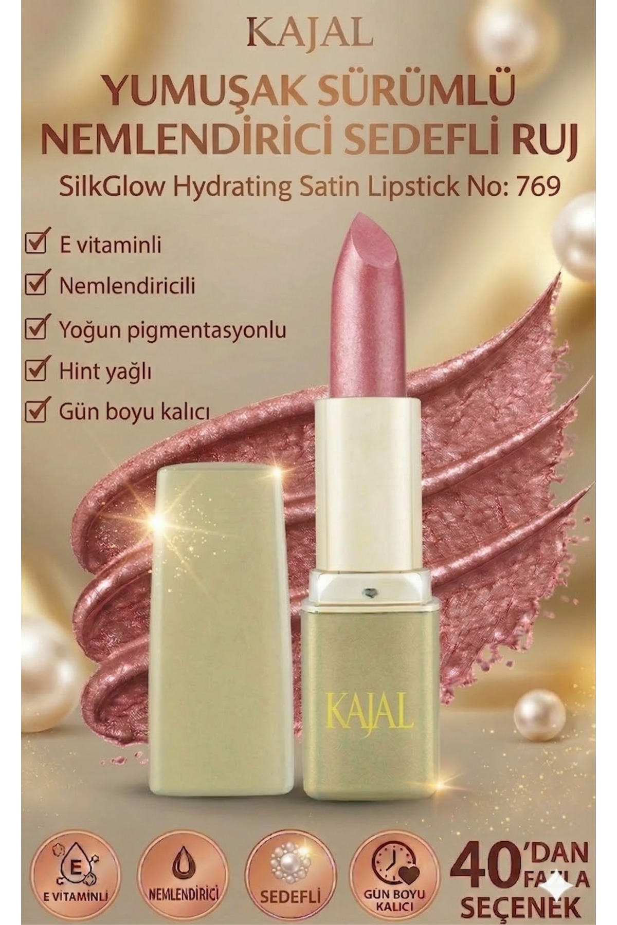 KAJAL Yumuşak Sürümlü Nemlendirici Sedefli Ruj – SilkGlow Hydrating Satin Lipstick No: 769 - Fiyatı, Yorumları