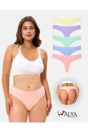 ALYA UNDERWEAR Kadın Bato Tanga Pamuklu Külot, Büyük Beden, 5' Li Paket Iç Ça...