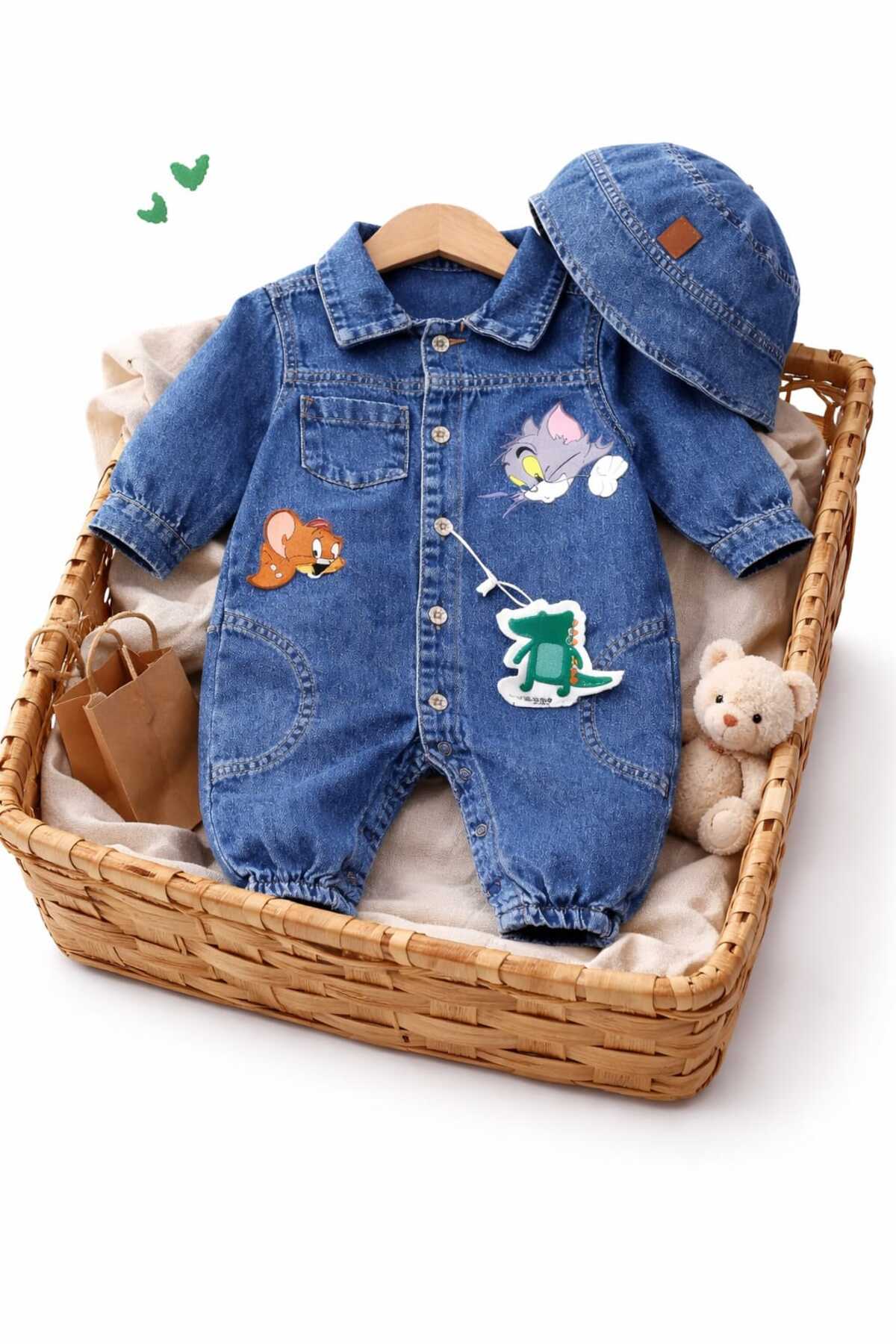 CROCODAYS Unisex Çocuk Bebek Kot (JEANS) Baskılı Şapkalı Tulum (3/6/9/12/18) Ay fotoğrafı 5 (önizleme)