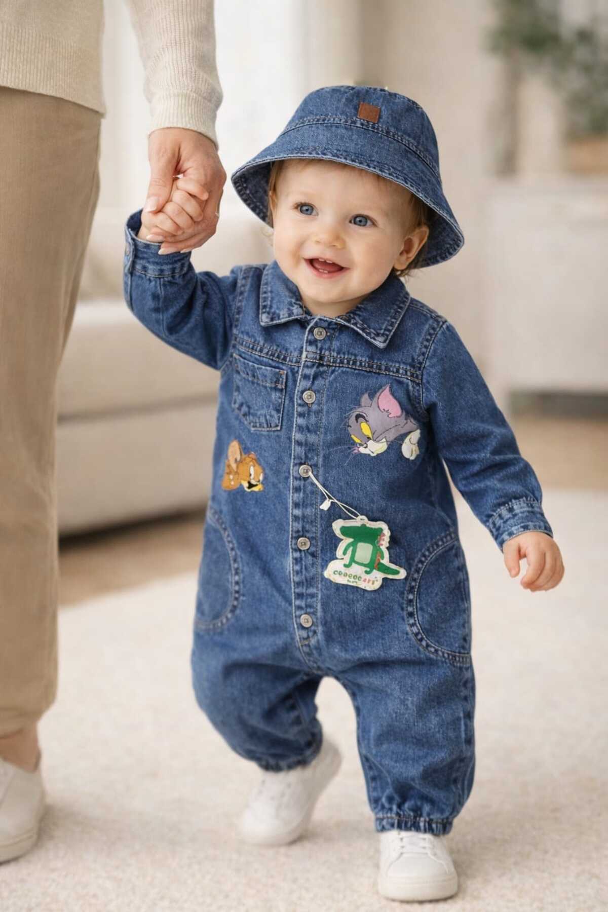 CROCODAYS Unisex Çocuk Bebek Kot (JEANS) Baskılı Şapkalı Tulum (3/6/9/12/18) Ay fotoğrafı 2 (önizleme)
