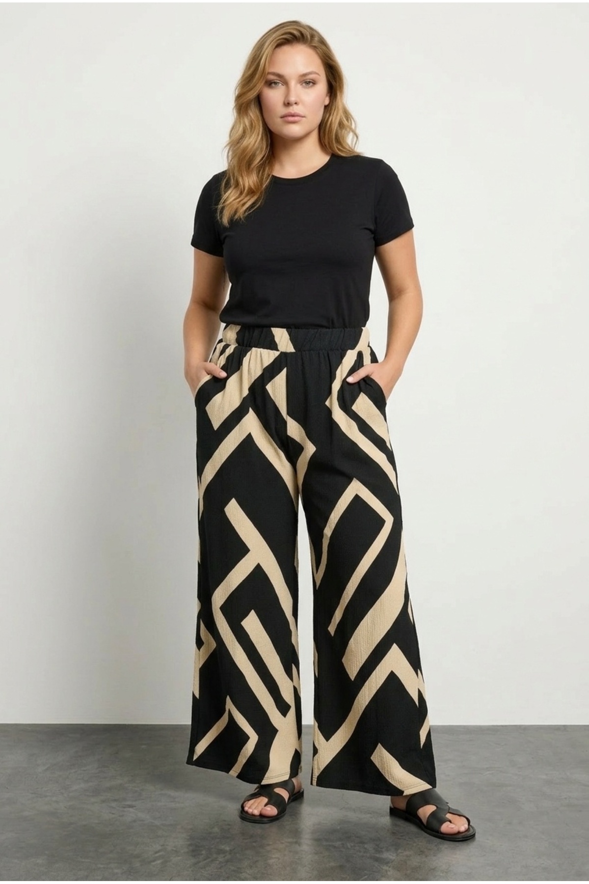 Stil Diva  Büyük Beden Beli Lastikli Bol Paça Cepli Pantolon 310141