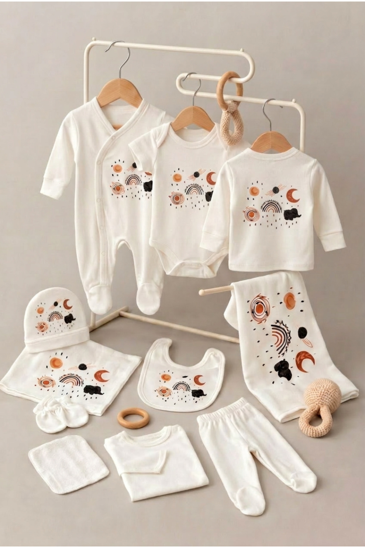 bebeqon 11 Parça Sevimli Bohem Baskılı Yenidoğan Hastane Çıkışı Seti %100 Pamuk fotoğrafı 3 (önizleme)