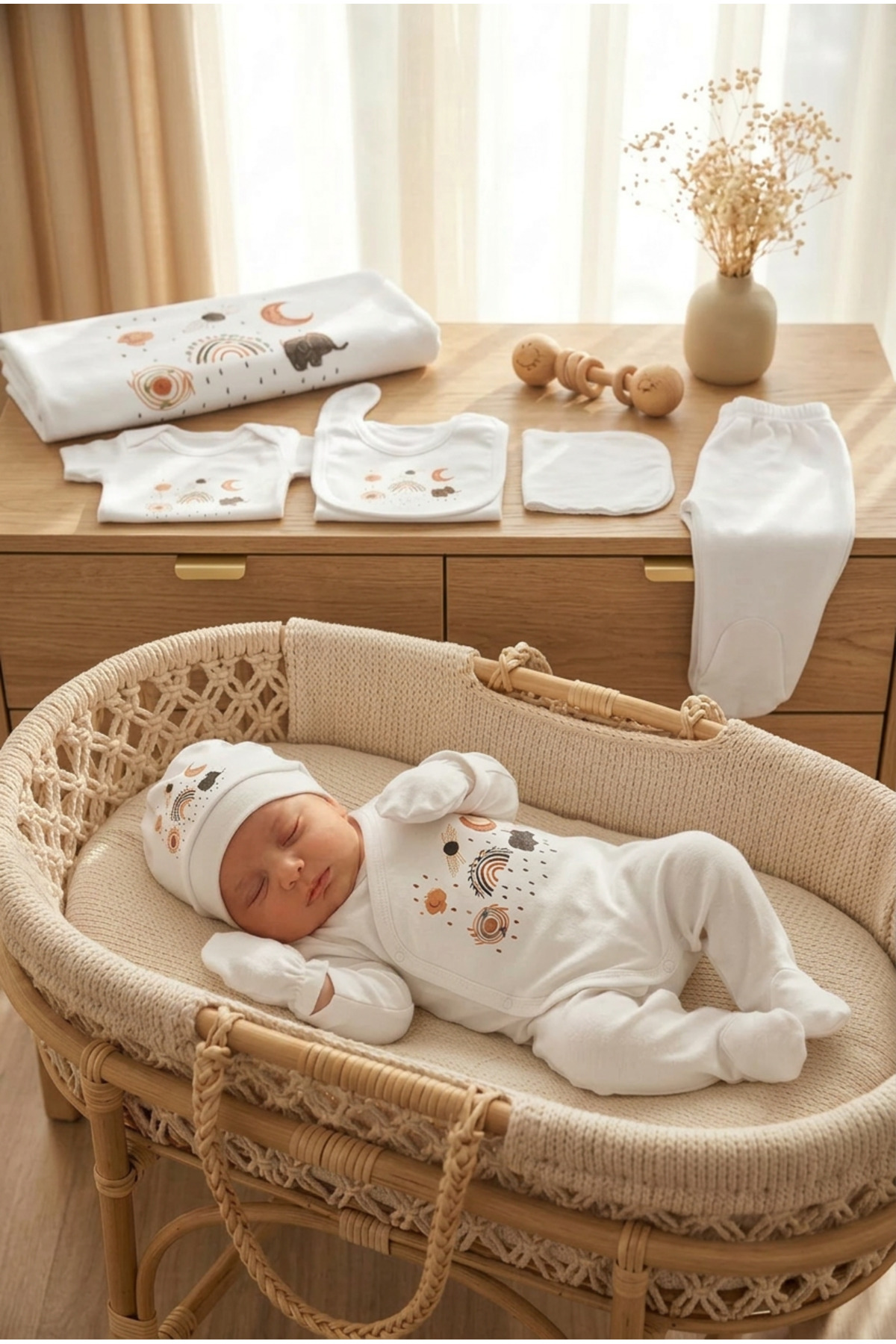 bebeqon 11 Parça Sevimli Bohem Baskılı Yenidoğan Hastane Çıkışı Seti %100 Pamuk fotoğrafı 7 (önizleme)