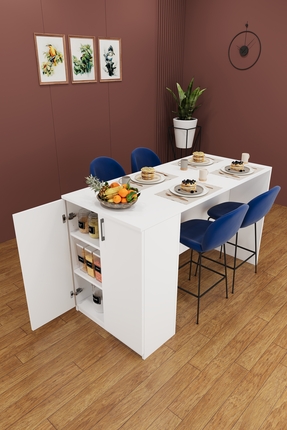 Asra Trend %100 MDFLAM 150cm Dolaplı Yüksek Mutfak Adası Yemek ve Bar Masası ...