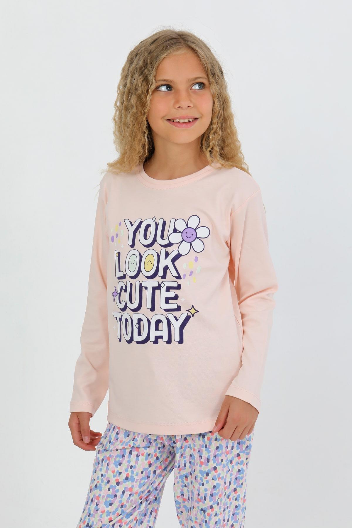 vitmo Kız Çocuk Uzun Kollu %100 Pamuk Pijama Takımı Look Cute fotoğrafı 5 (önizleme)