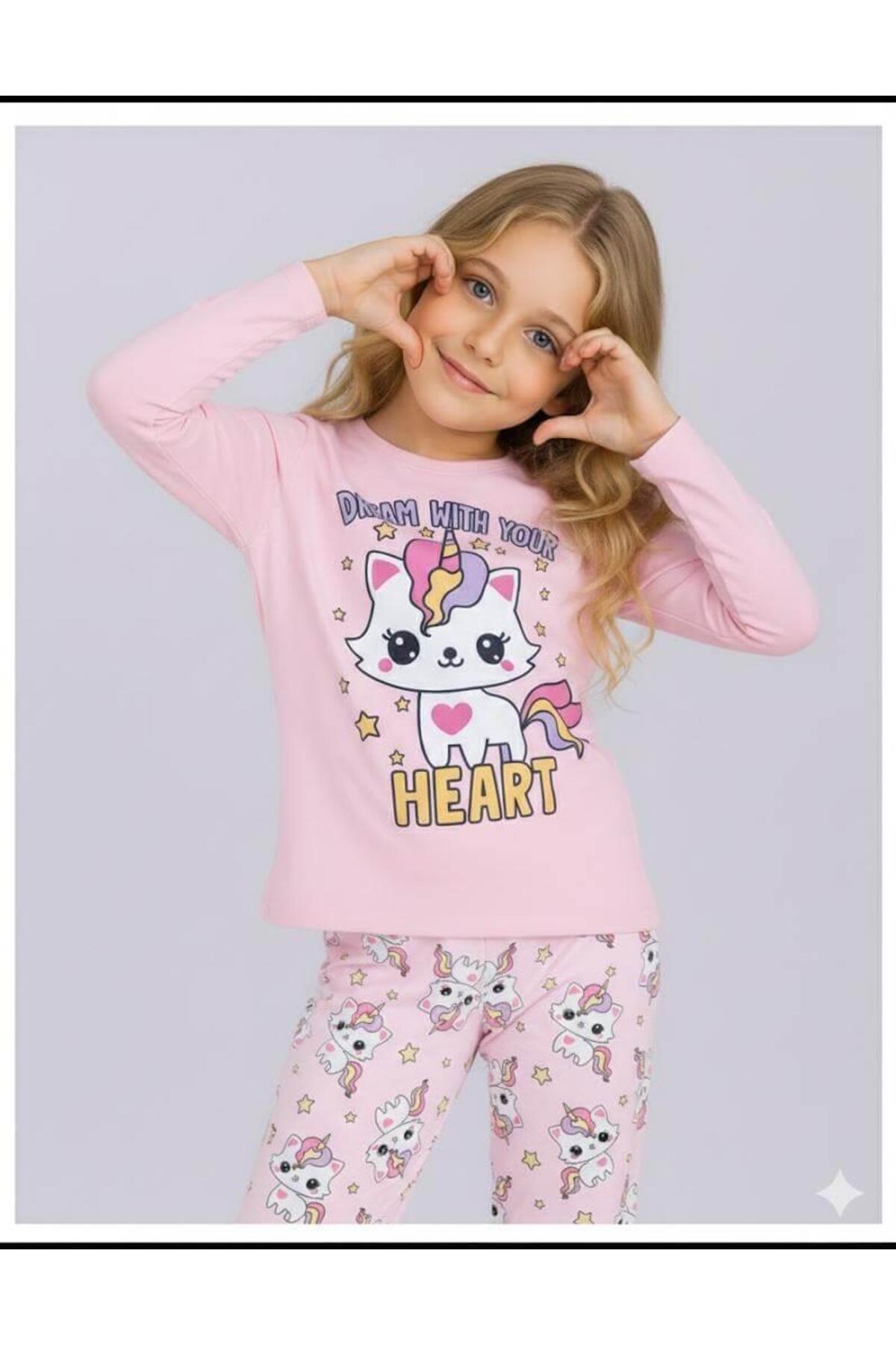 vitmo Kız Çocuk Uzun Kollu %100 Pamuklu Pijama Takımı Unicat fotoğrafı 3 (önizleme)