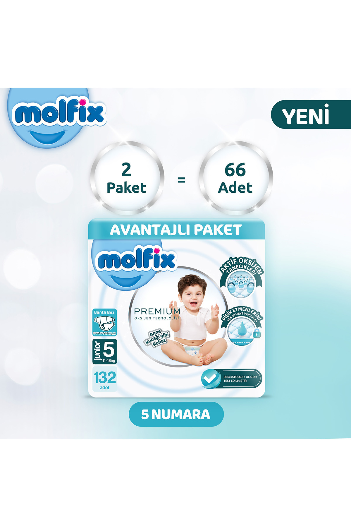 Molfix Premium Avantajlı Paket 5 Beden 132 Adet fotoğrafı 2 (önizleme)