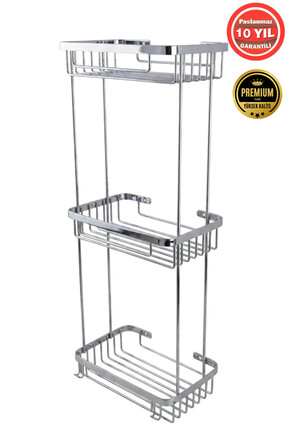 BanyomHome Krom Paslanmaz Çelik SUS304 Kalite Taci 3'Lü Şampuanlık Banyo Rafı