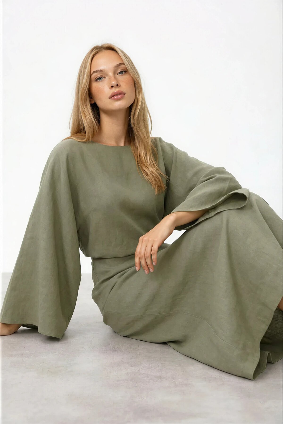 VAGGON  Salaş Kesim Yarasa Kol Uzun Elbise - Görsel 3