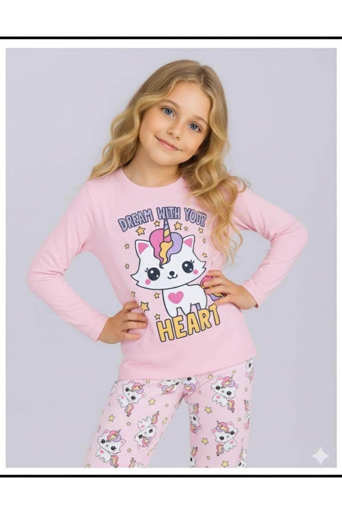 vitmo Kız Çocuk Uzun Kollu %100 Pamuklu Pijama Takımı Unicat fotoğrafı 2 (önizleme)