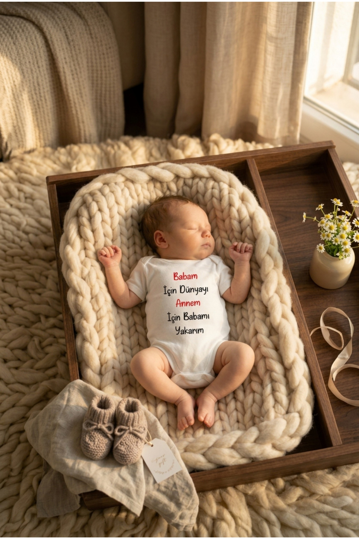 bebeqon ''Babam İçin Dünyayı Annem Için Babamı Yakarım'' Yazılı Yazılı Bebek Zıbını Beyaz Body fotoğrafı 2 (önizleme)