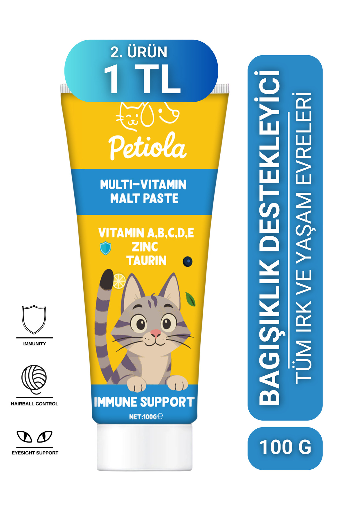 Petiola Bagışıklık Destekleyici, Tüy Yumağı Ve Kusma Önleyici Multivitamin Kedi Malt Macun 100 gr - Fiyatı, Yorumları