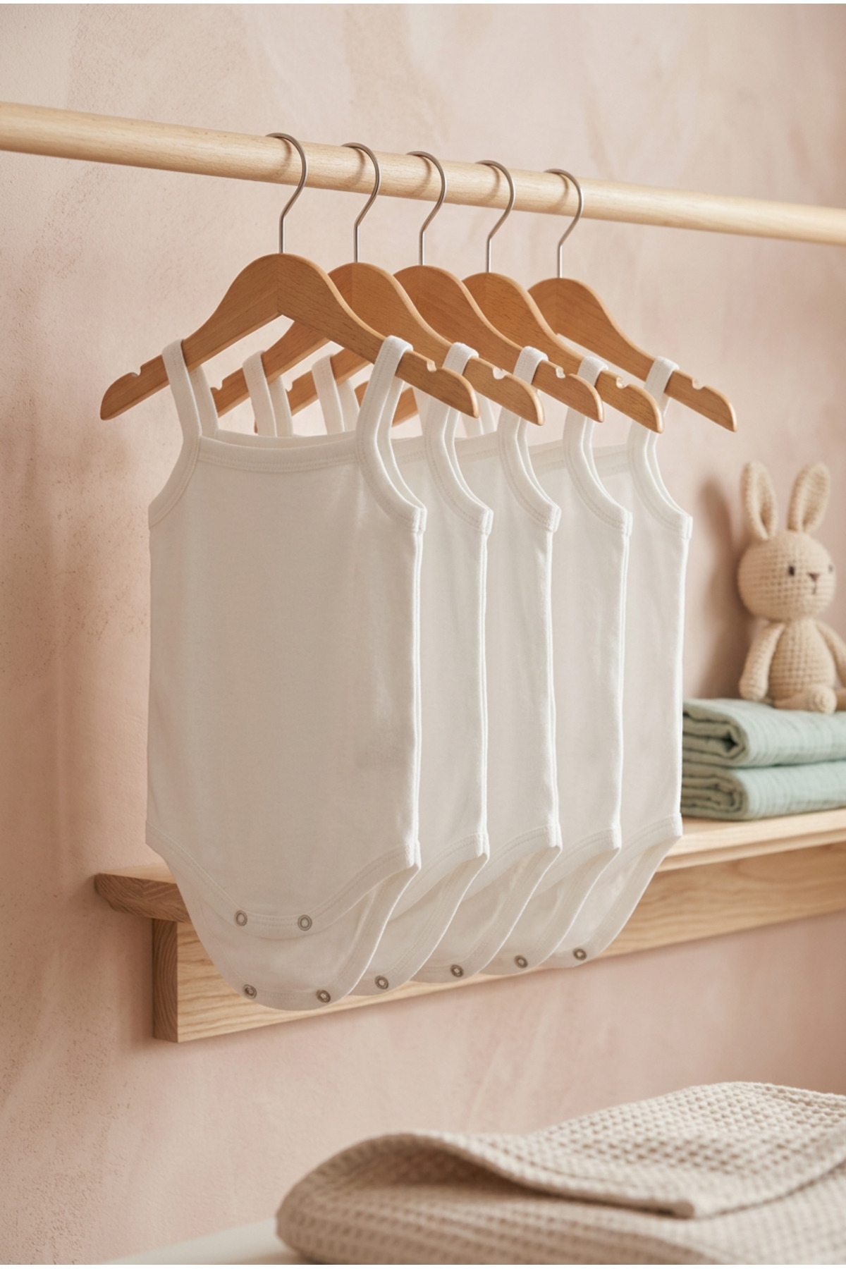 bebeqon %100 Pamuk Askılı Bebek Body 5’li Set Beyaz Çıtçıtlı Zıbın fotoğrafı 3 (önizleme)