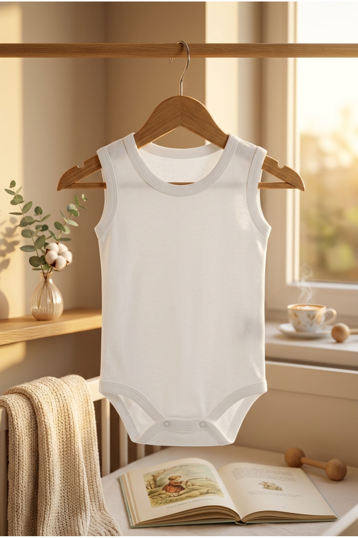 bebeqon %100 Pamuk Kolsuz Bebek Body 5’li Set Beyaz Çıtçıtlı Zıbın fotoğrafı 4 (önizleme)