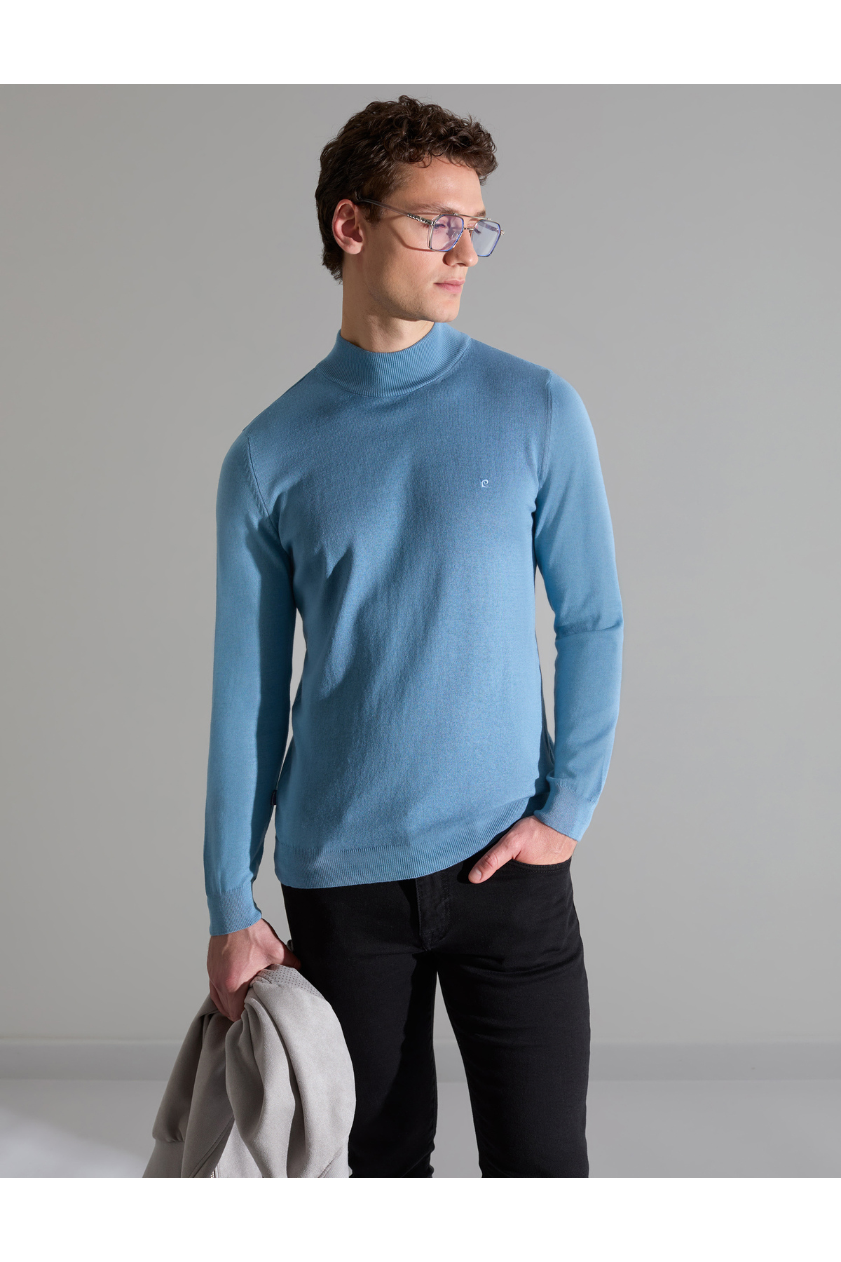 ژاکت بافتنی یقه اسکی آبی اسلیم فیت مدل 50314176-VR036 پیر کاردین پلیور Pierre Cardin