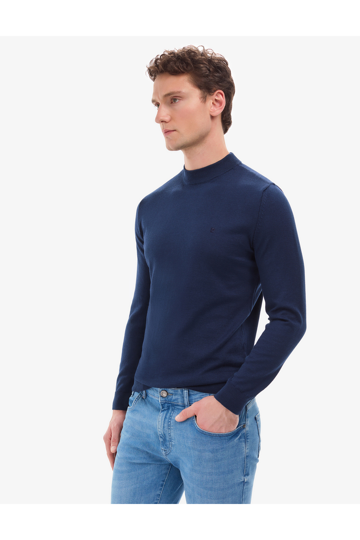 Pierre Cardin  Açık Lacivert Slim Fit Çeyrek Yaka Basic Triko Kazak 50314188-VR059 - Görsel 4