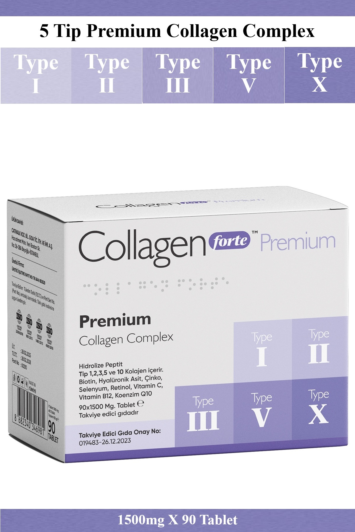 Collagen Forte Platinum 5 Types of Collagen, Biotin, Vitamin C, Vitamin B12, Dietary Support 90 Tablets- Trendyol Collagen Forte Platinum 5 Types of Collagen, Biotin, Vitamin C, Vitamin B12, Dietary Support 90 Tablets- Trendyol