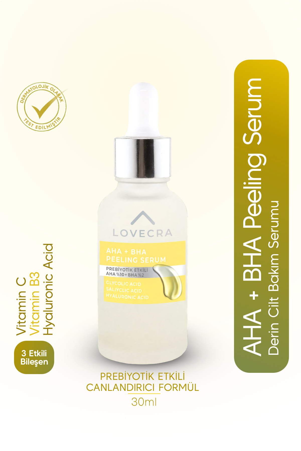 LOVECRA AHA/BHA Peeling Serum Glycolic Acid Salicylic Acid Hyaluronic Acid Derin Cilt Bakım Serumu 30 ml — CİLT-AHBHA
