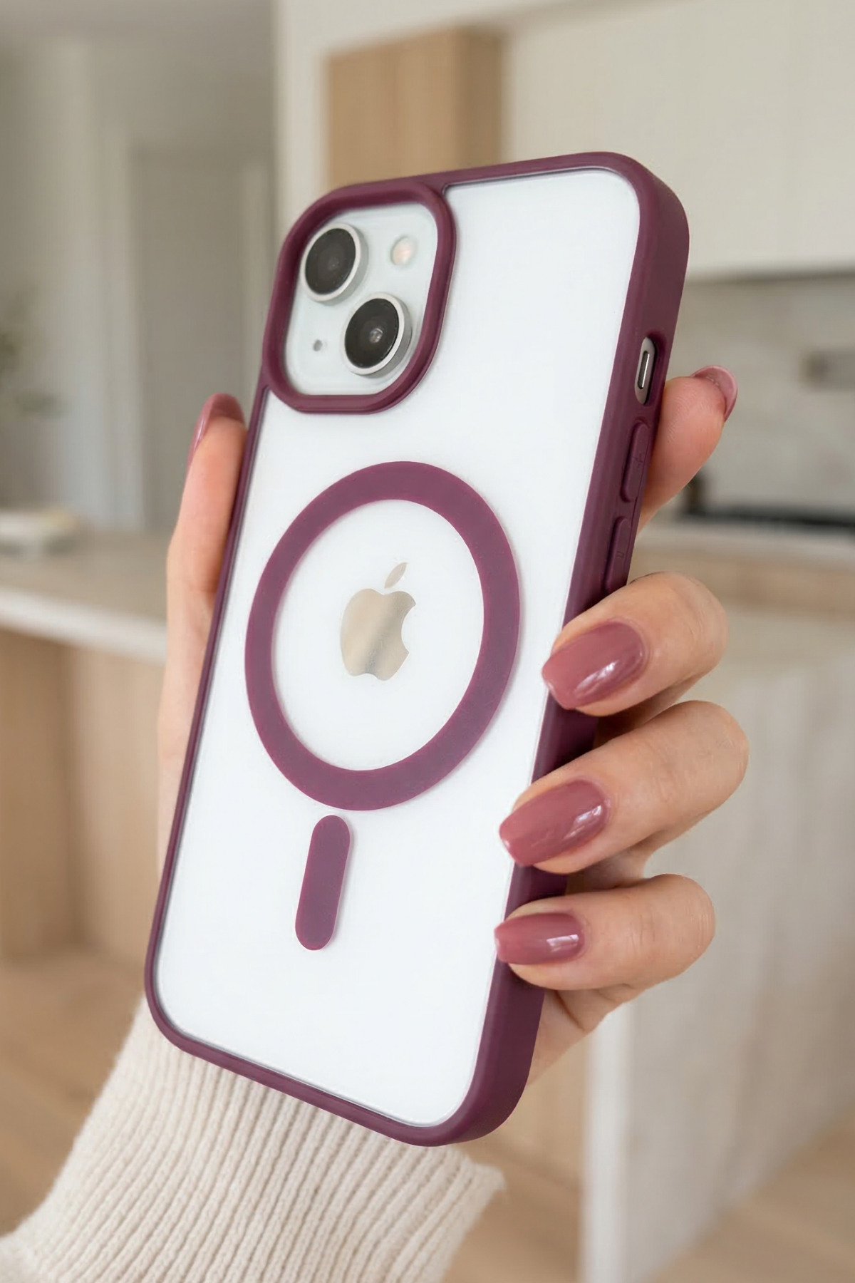 iPhone 13/14/15 MagSafe Compatible Claret Red Transparent Phone Case Shock Absorbing Premium Case
