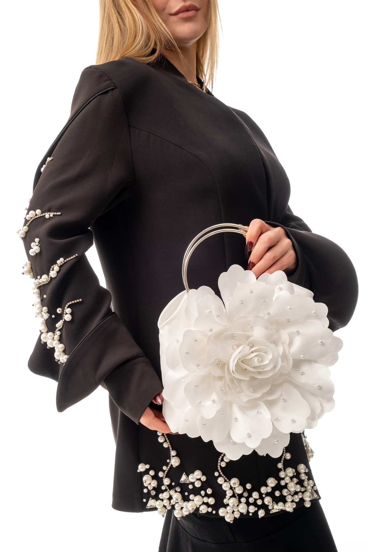 PERLA | Faux Pearl Large Flower Design Evening Bag - Special Day Handbag Wedding & Wedding Accessory