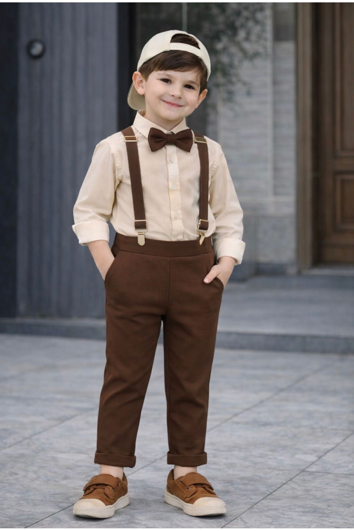 KOKOŞ BEBEK Erkek Çocuk Klasik Şık Askılı Pantolon Gömlek Takımı – 2/10 Yaş – 31637 (ERKEK) fotoğrafı 3 (önizleme)