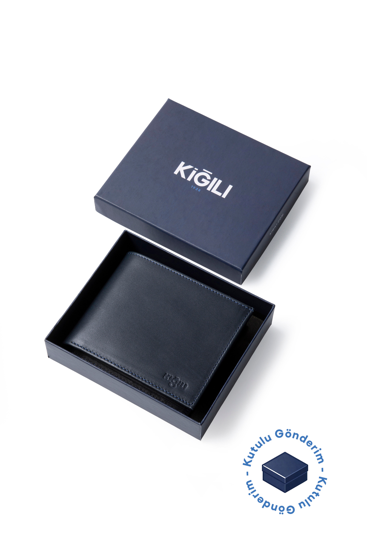Kiğılı  Düz Kartlık Bölmeli Hediye Kutulu Hakiki Deri Cüzdan