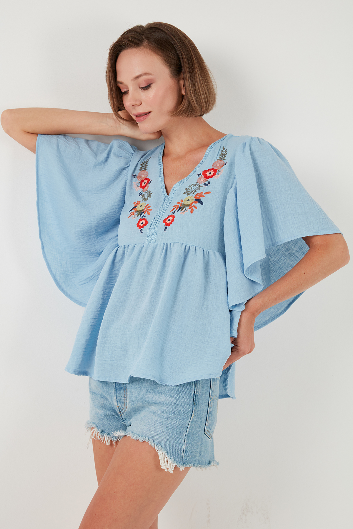 Lela  Nakışlı Yarasa Kollu Bluz BLUZ 611BZ0409 - Görsel 6