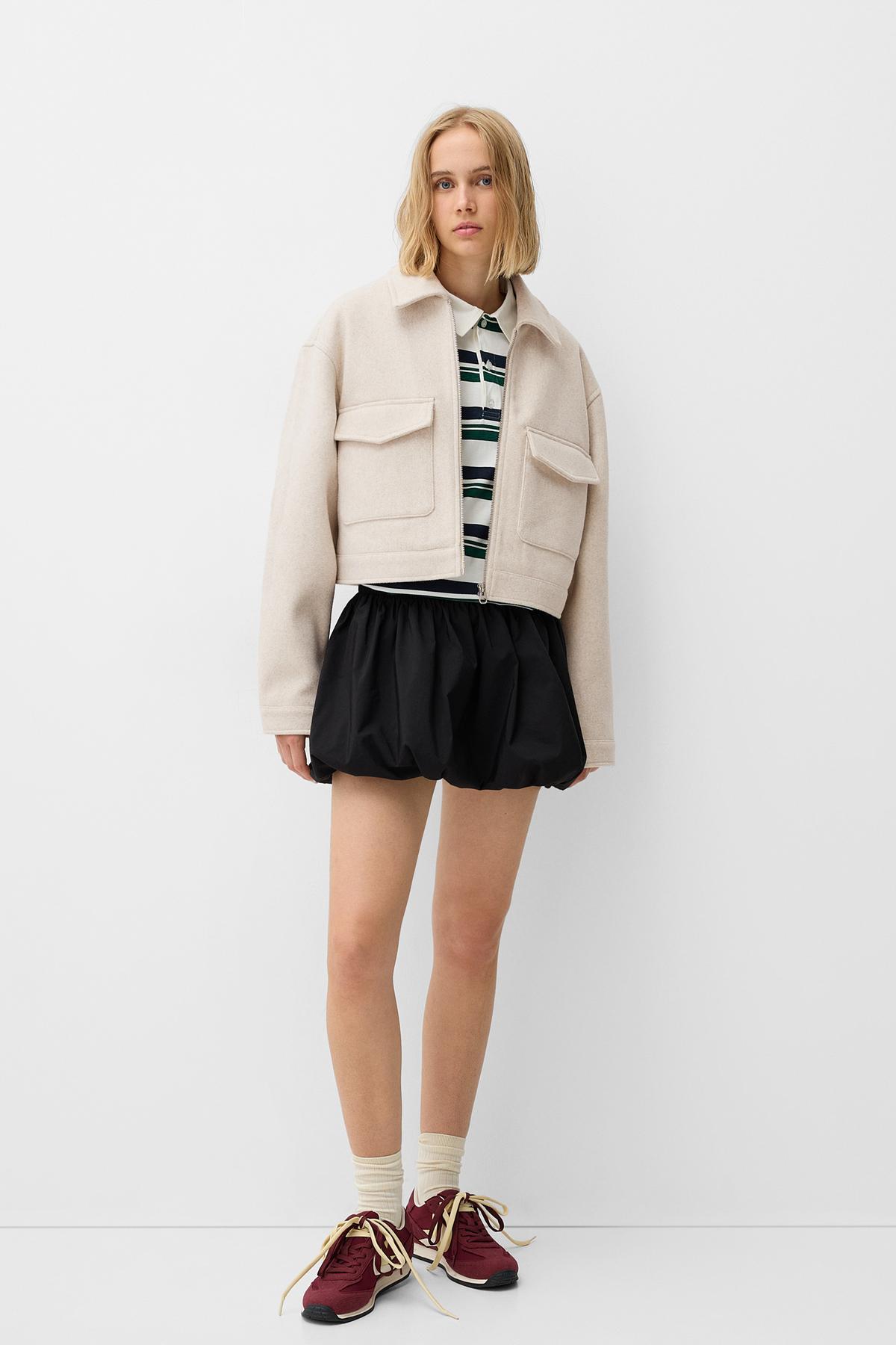 Bershka  Crop kesim yumuşak ceket - Görsel 3
