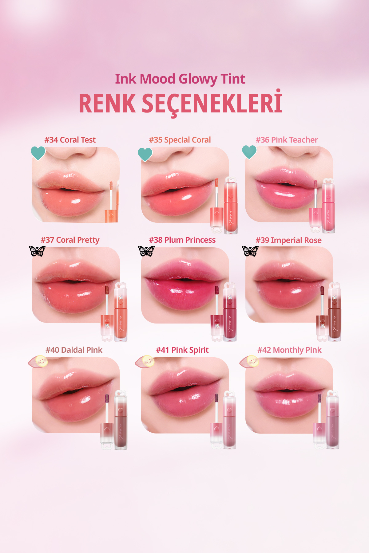 Kalıcı, Pigmentli, Parlak Bitişli Tint PERIPERA Ink Mood Glowy Tint 12 Warm-Gorithm (Peritage) — صورتی 6412 — تصویر 7 از 9