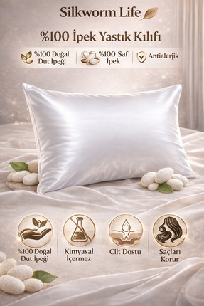 silkwormlife DOĞAL BEYAZ RENKLİ ( İPEĞİN KENDİ RENGİ ) 100 % Ipek Yastık Kılı...