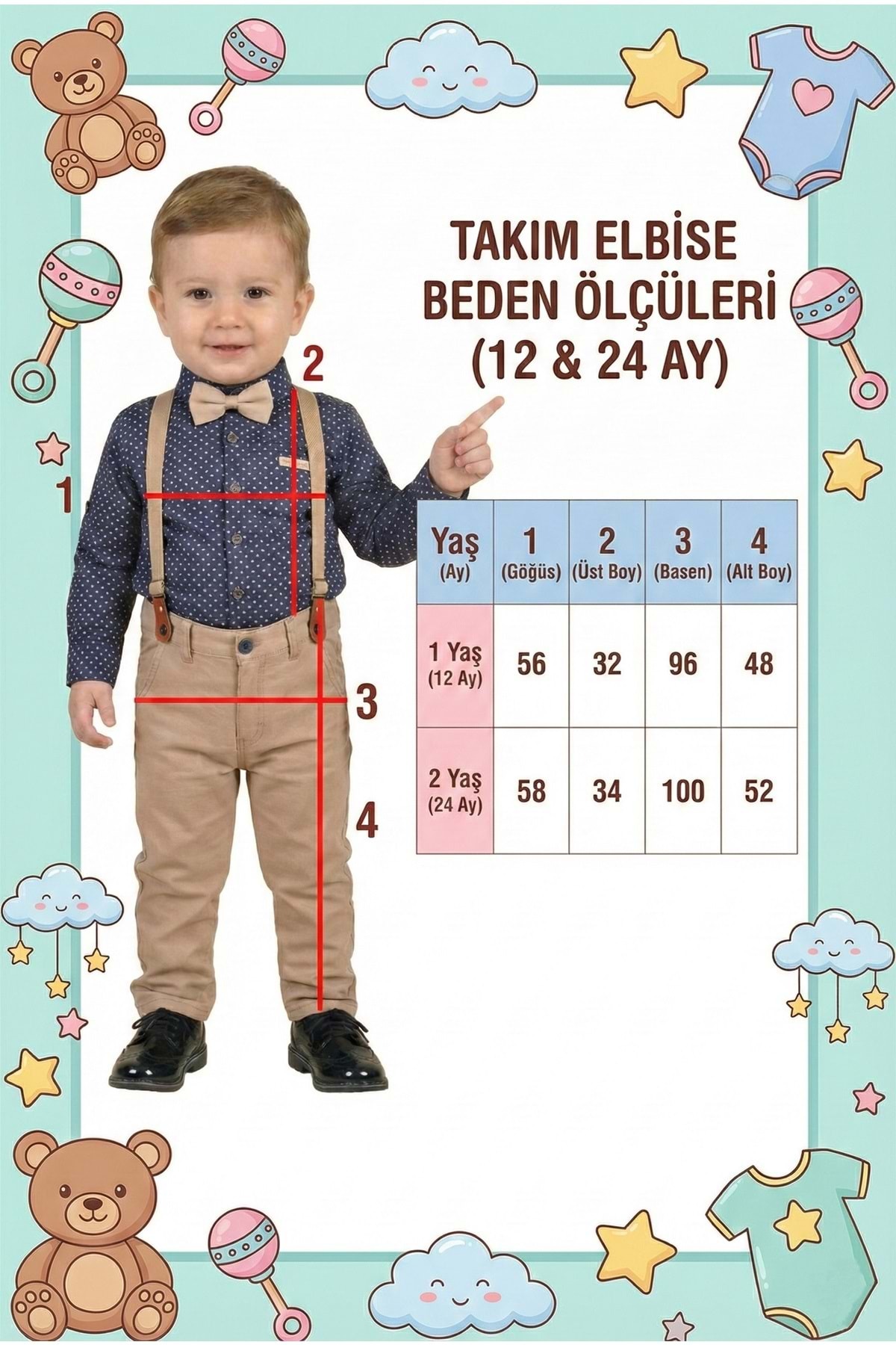 Mnk Baby&Kids Erkek Bebek Askı Papyon Gömlek Pantolon Takım M00785 LACİVERT fotoğrafı 6 (önizleme)