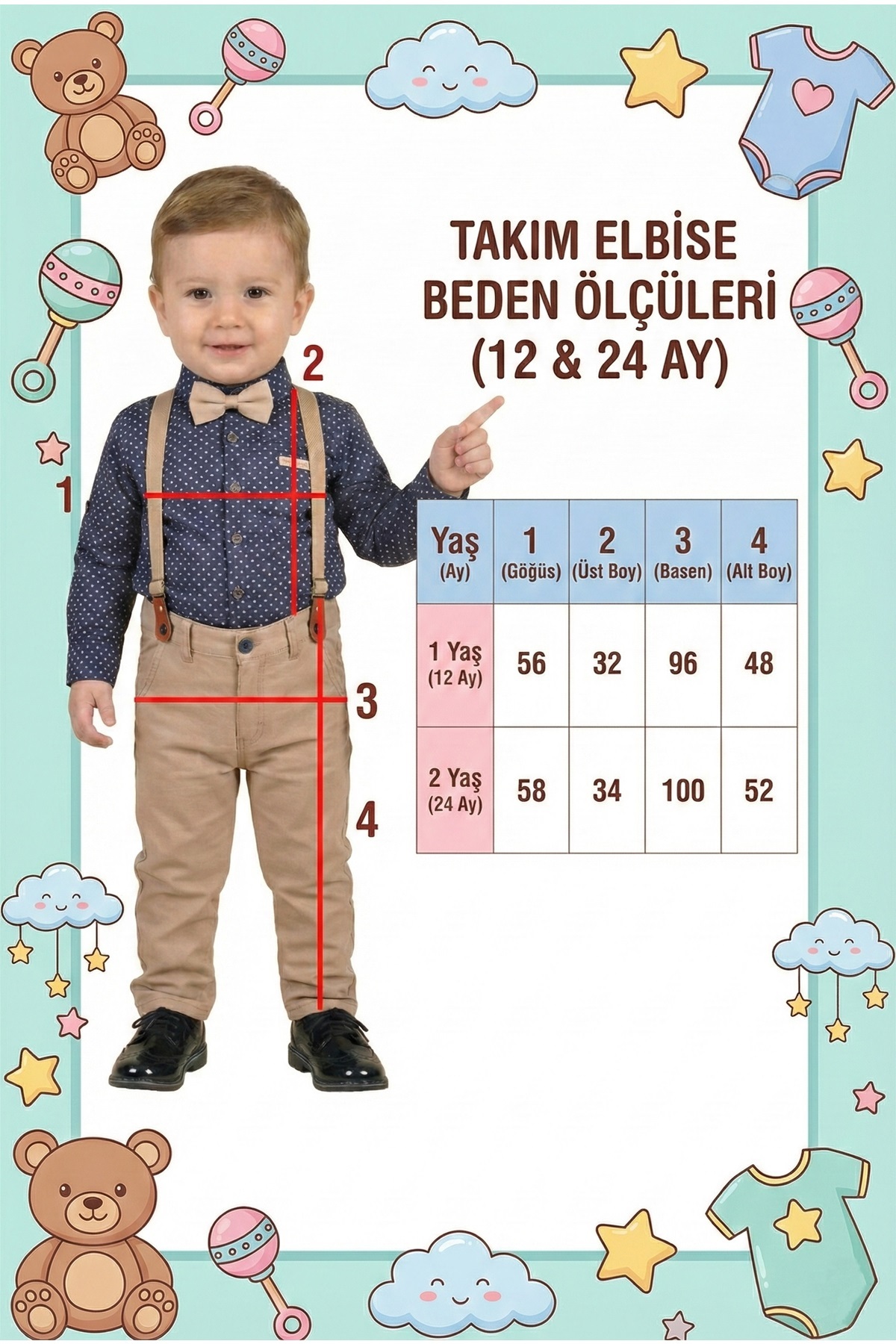 Mnk Baby&Kids Erkek Bebek Askı Papyon Gömlek Pantolon Takım M00785 MAVİ fotoğrafı 6 (önizleme)