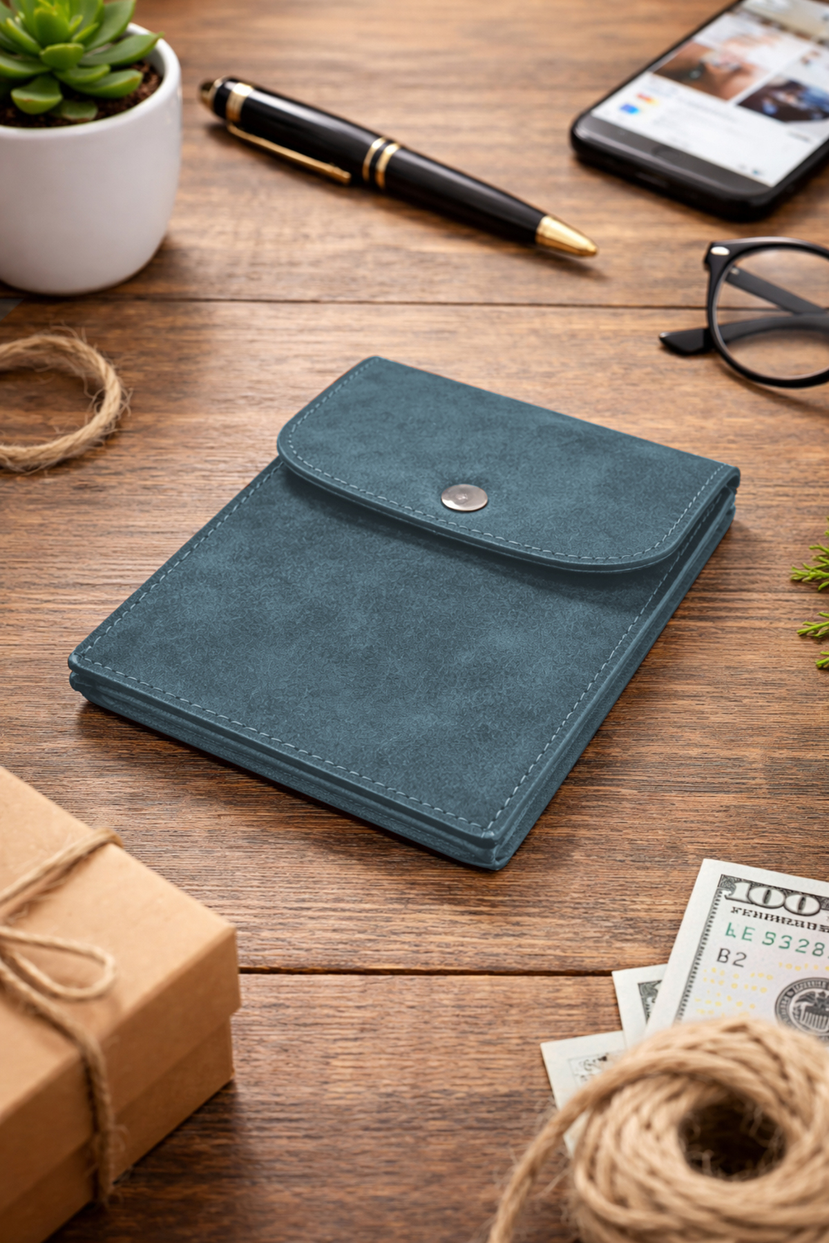 Morika Hotel & Home Textile Kişiselleştirilebilir Özel Tasarım Süet Suni Deri Erkek/Kadın Unisex Cüzdan - Lacivert görsel 4