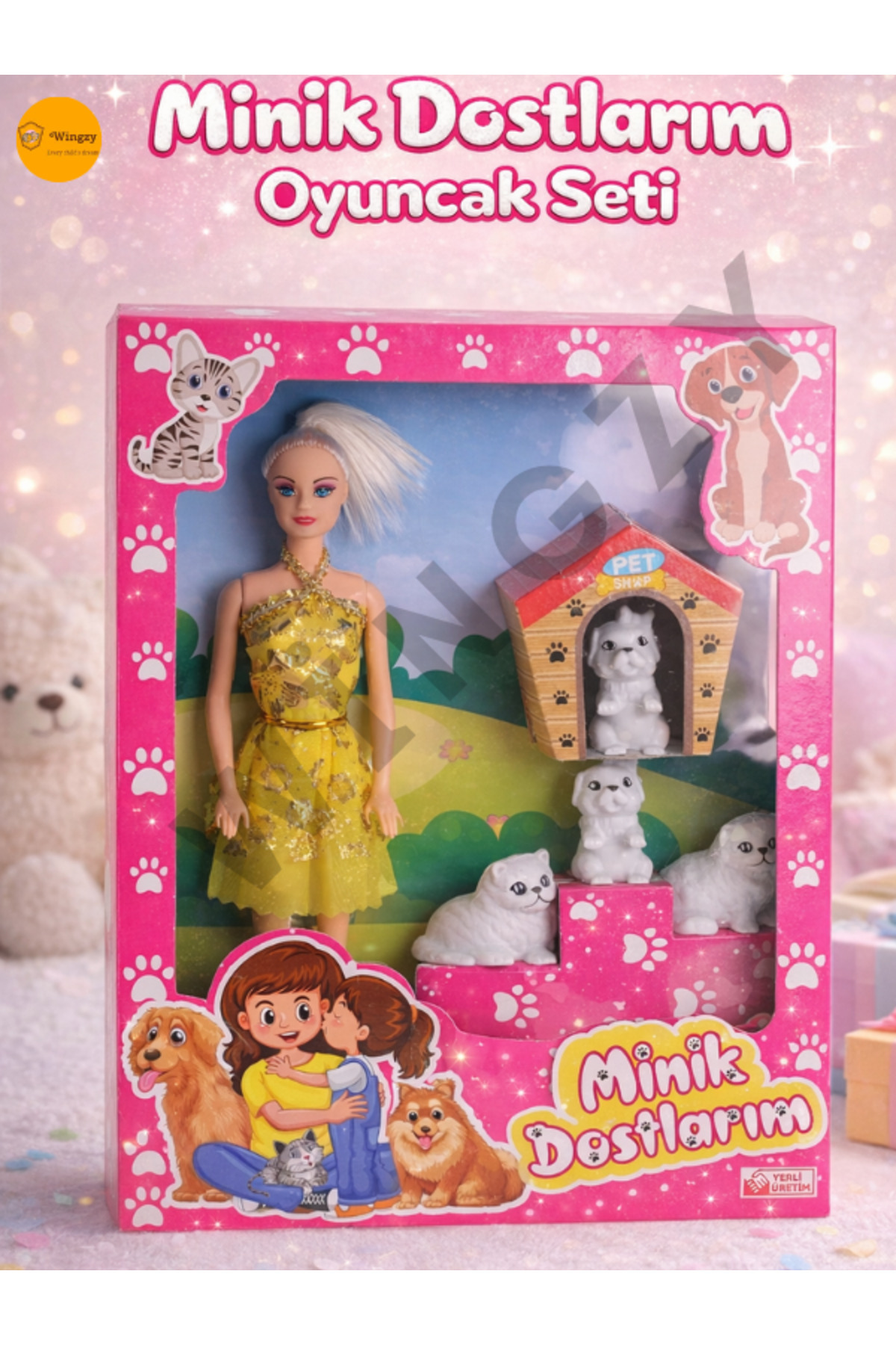 Bebek ve Sevimli Evcil Hayvanlar Oyun Seti Minik Dostlarım Kız Oyuncağı 30 cm